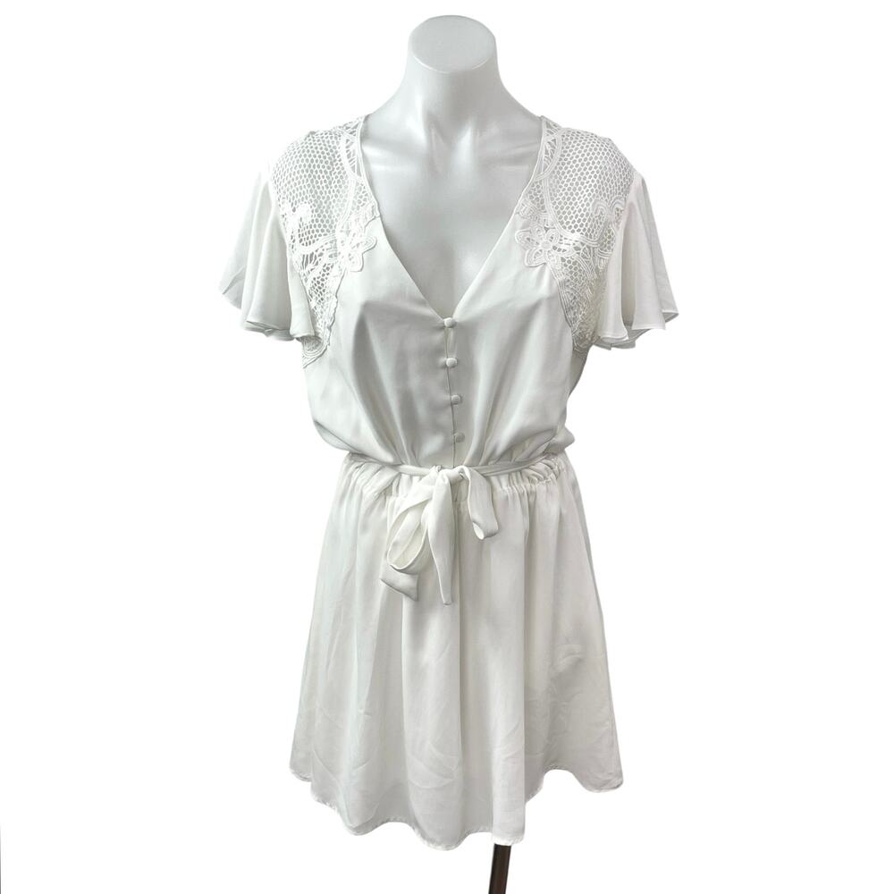 BB Dakota First Impressions White Floral Lace Flutter Sleeve A Line Mini Dress S